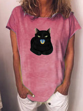 Load image into Gallery viewer, Cat Print Round Neck Short Sleeve Casual T-Shirt