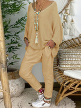 Load image into Gallery viewer, Loose V-neck Bat Sleeve Knit Sweater Slim Trousers Suit