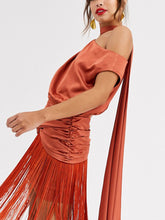 Load image into Gallery viewer, One-shoulder Fringed Evening Dress