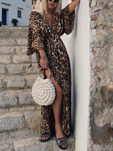 Load image into Gallery viewer, High Fork Leopard Print Maxi Dress with Long Sleeve