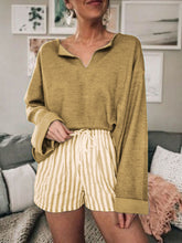 Load image into Gallery viewer, Simple Casual Loose V-Neck Top Striped Shorts Set