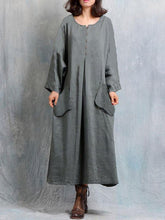 Load image into Gallery viewer, Round Neck Long Sleeve Pocket Maxi Dress