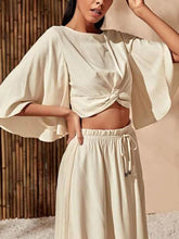 Load image into Gallery viewer, Round Neck Crop Top High Fork Dress Suit