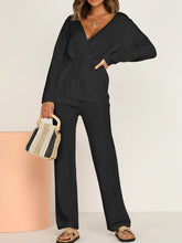 Load image into Gallery viewer, Casual Loose Solid Color V-neck Long Sleeve Two-piece Suit