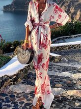 Load image into Gallery viewer, Printed V-neck High Waist Casual Maxi Dress