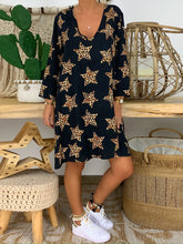 Load image into Gallery viewer, V-neck Long Sleeve Star Print Midi Dress