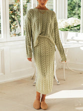 Load image into Gallery viewer, Simple Casual Loose Round Neck Long Sleeved Shirt Skirt Knit Suit
