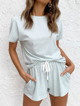 Load image into Gallery viewer, Two-piece Fashion Casual Round Neck Striped Shorts