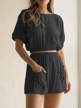 Load image into Gallery viewer, Casual Round Neck Short Sleeve Solid Color Two-piece Suit