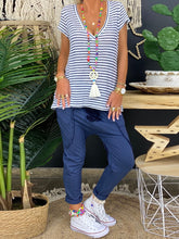 Load image into Gallery viewer, Deep V-Neck Short Sleeve Striped Print Tops Loose Pants Women'S Suit