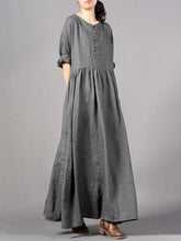 Load image into Gallery viewer, Personality Solid Color Round Neck Button Dress