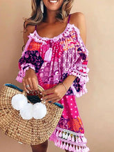 Load image into Gallery viewer, Off Shoulder s Shift Daily Cotton-Blend Patchwork Dresses