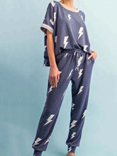 Load image into Gallery viewer, Casual Loose Comfortable Short Sleeve Top Pants Lightning Print Suit