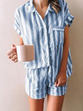 Load image into Gallery viewer, Striped Printed Short Sleeve Two Piece Set