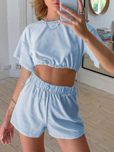Load image into Gallery viewer, Casual Solid Color Drawstring Short Sleeve Two-piece Suit