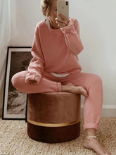 Load image into Gallery viewer, Soft Round Neck Long Sleeve Lounge Set