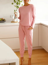 Load image into Gallery viewer, Comfortable Simple Casual Loose Round Neck Top Pants Set