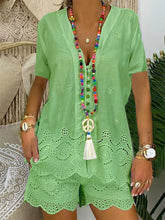 Load image into Gallery viewer, Fashionable Solid Color Hollow Short Sleeve Casual Suit