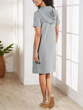Load image into Gallery viewer, Short Sleeve Zip Hooded Midi Dress
