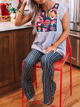 Load image into Gallery viewer, Striped Spot Short Sleeve Women's Blouses with Flowers