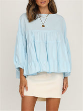 Load image into Gallery viewer, Round Neck Long-sleeved Ruffled Shirt