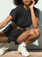 Load image into Gallery viewer, Casual Loose Solid Color Round Neck Waist Two-piece Suit