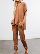 Load image into Gallery viewer, Retro V-neck Loose T-shirt Two Piece Set