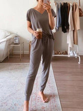 Load image into Gallery viewer, Casual Short Sleeve Top And Pockets Lounge Jogger Pants Set