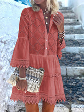 Load image into Gallery viewer, Pure Color Hollow Lace Stitching Dress