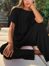 Load image into Gallery viewer, Casual Loose Short Sleeve Top and High Waist Trousers Suit
