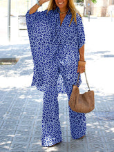 Load image into Gallery viewer, Retro Casual Loose V Neck Top Pants Leopard Print Suit