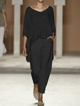 Load image into Gallery viewer, Fashion Casual Solid Color Round Neck Two-piece Suit