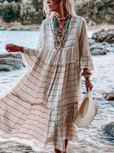 Load image into Gallery viewer, V-Neck Striped Bohemian Long Sleeve Dress