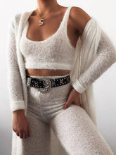 Load image into Gallery viewer, Long Cardigan Tank Top and High Waist Trousers Knitted Three-piece