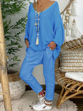 Load image into Gallery viewer, Loose V-neck Bat Sleeve Knit Sweater Slim Trousers Suit