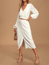 Load image into Gallery viewer, Elegant V Neck Long Sleeve Top Skirt Suit