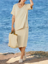 Load image into Gallery viewer, Elegant Casual Loose V Neck Short Sleeve Top Skirt Suit