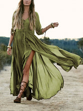 Load image into Gallery viewer, Vintage V-neck Button High Waist Split Maxi Dress