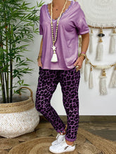 Load image into Gallery viewer, V-neck Lace Top Leopard Pants Casual Suit