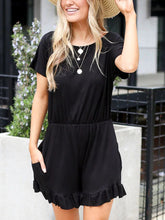 Load image into Gallery viewer, Pure Color Round Neck Casual Jumpsuit Ruffled Romper