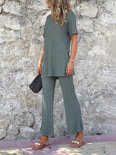 Load image into Gallery viewer, Fashionable Simple Round Neck Short Sleeve Top Pants Knitted Suit
