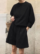Load image into Gallery viewer, Casual Loose Solid Color Round Neck Shirt Shorts Two-piece Suit