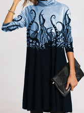 Load image into Gallery viewer, Autumn Plant Pattern High-neck Thick Casual Dress