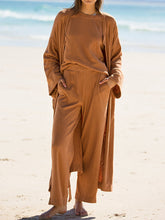 Load image into Gallery viewer, Pure Color Long Cardigan Tops Loose Trousers Three-piece Suit
