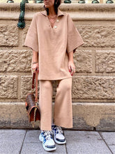Load image into Gallery viewer, Fashionable Simple Casual Loose V-Neck Top Pants Knitted Suit