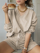 Load image into Gallery viewer, Casual V-neck Long Sleeve Solid Color Two-piece Suit