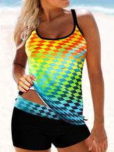 Load image into Gallery viewer, Multicolor Back Cross Strap Printed Tankini Set
