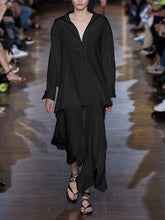 Load image into Gallery viewer, V-neck Casual Long-sleeved Shirt Irregular Skirt Two-piece