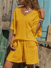 Load image into Gallery viewer, V-neck Short Sleeve Top Shorts Women's Suit