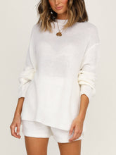 Load image into Gallery viewer, Simple Casual Loose Round Neck Long Sleeve Top Shorts Knitted Suit